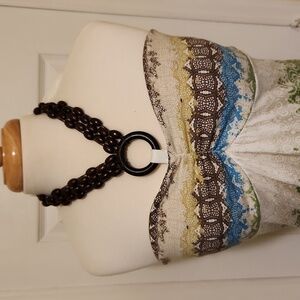 Cotton Gauzy Halter Top with Wood Bead Accents
